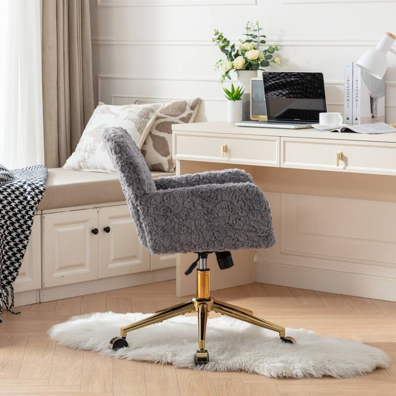 GDF Studio - Modern Upholstered Swivel Home Office Chair with Golden Metal Base and Artificial Rabbit Hair Comfort