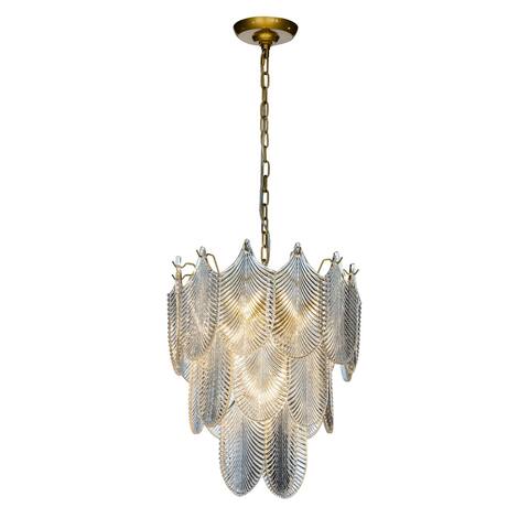 5 Light Modern Soft Gold 3 Tiered Glam Chandelier With Textured Glass Accents - W 20"