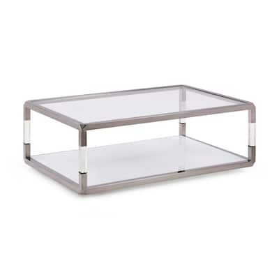 Jape 48 Inch Rectangular Coffee Table, Glass, Steel, Clear Acrylic, White