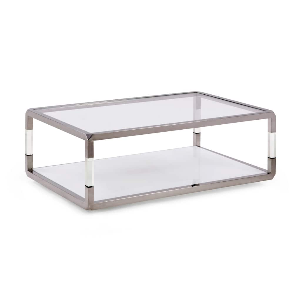Jape 48 Inch Rectangular Coffee Table, Glass, Steel, Clear Acrylic, White