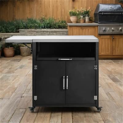 Outdoor Kitchen Island with Expandable Tabletop and Lockable Wheels
