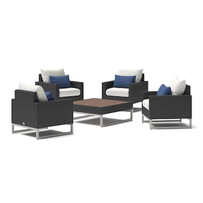 Milo Espresso 5 Piece Sunbrella Outdoor Patio Club Chair Conversation Set