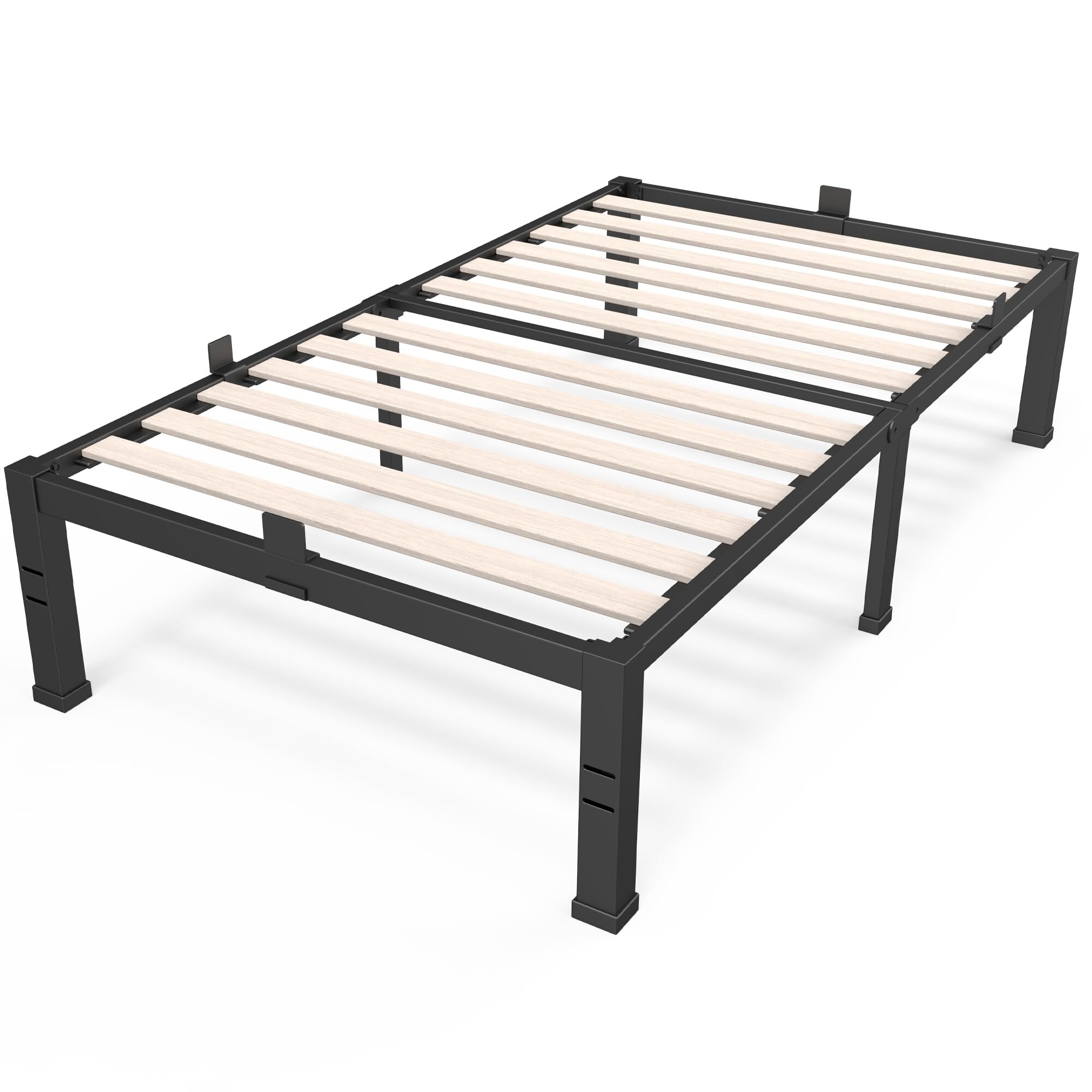 14 inch Twin Size Bed Frames with Wide Wood Slats 3500lbs Heavy Duty