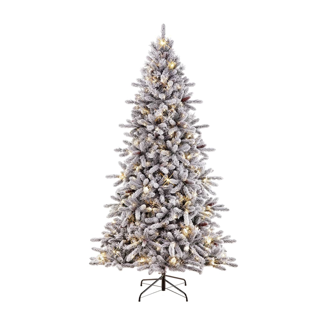Puleo International 6.5 ft. Pre-lit Flocked ‎Bennington Fir Artificial Christmas Tree