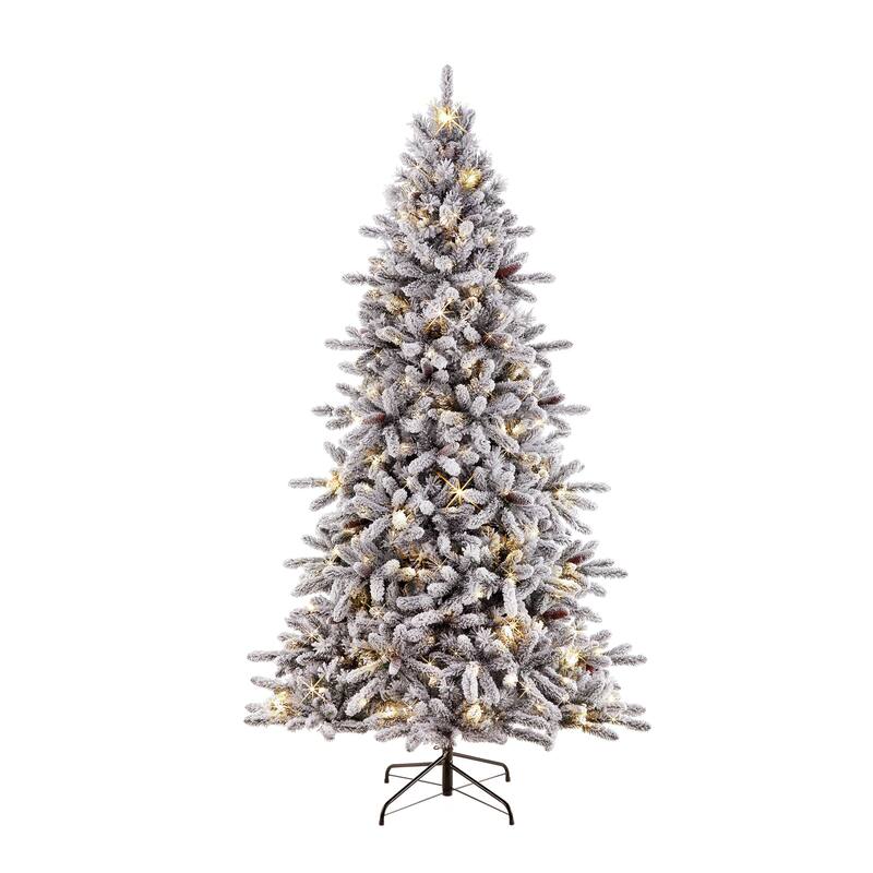 Puleo International 7.5 ft. Pre-lit Flocked ‎Bennington Fir Artificial Christmas Tree
