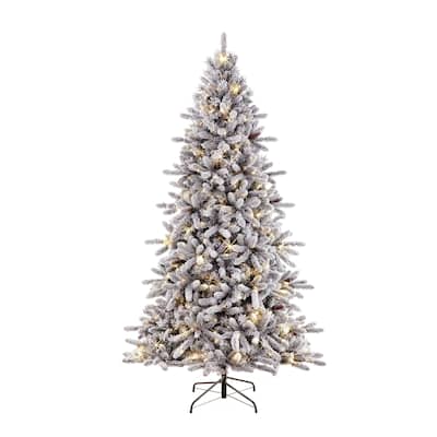 Puleo International 7.5 ft. Pre-lit Flocked ‎Bennington Fir Artificial Christmas Tree