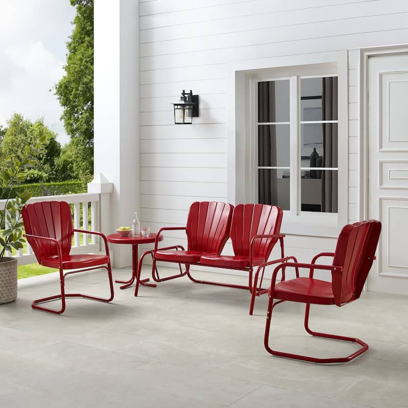 Crosley Ridgeland 4-piece Outdoor Metal Conversation Set - 75"x88"x34.25" - Bright Red Gloss