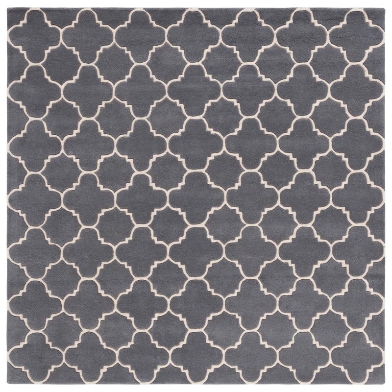 SAFAVIEH, Handmade Chatham Caisa Modern Moroccan Wool Rug - 8'9" Square - Dark Grey/Ivory