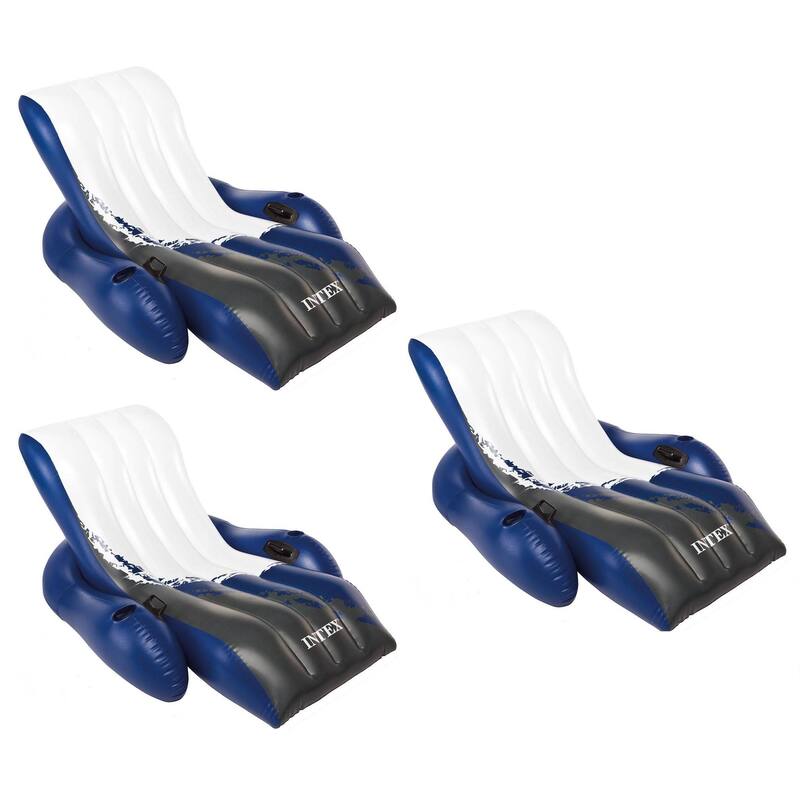 Intex Inflatable Floating Comfortable Recliner Lounges with Cup Holders (3 Pack) - 7.5