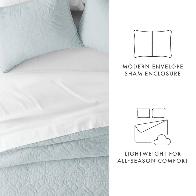 Soft Essentials Premium Ultra Soft Damask Pattern Quilted Coverlet Set