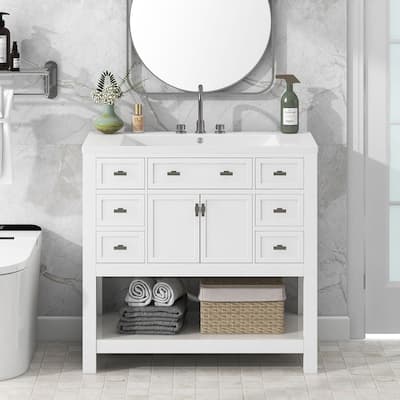 36'' Modern Bathroom Bathroom Vanity with Sink and 6 Drawers，2 Soft Closing Doors