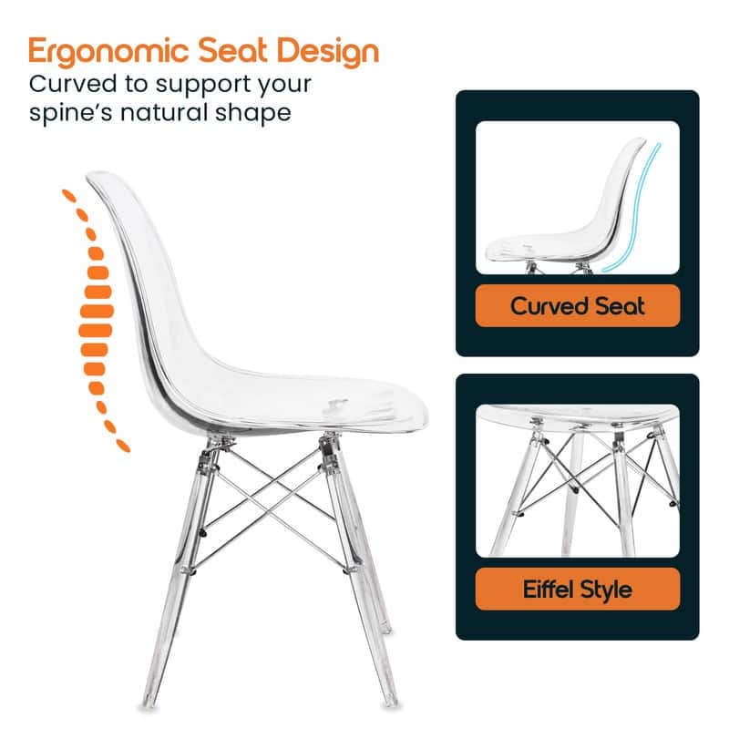 Dover Modern Acrylic Accent Side Chair with Eiffel-Style Legs for Dining Room, Kitchen, Office, or Indoor/Outdoor Seating