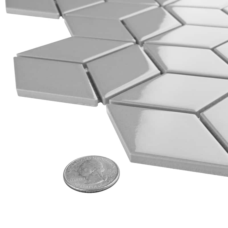 SomerTile Metro Rhombus Glossy Light Grey 10-1/2"x12.13" Porcelain Mosaic Tile