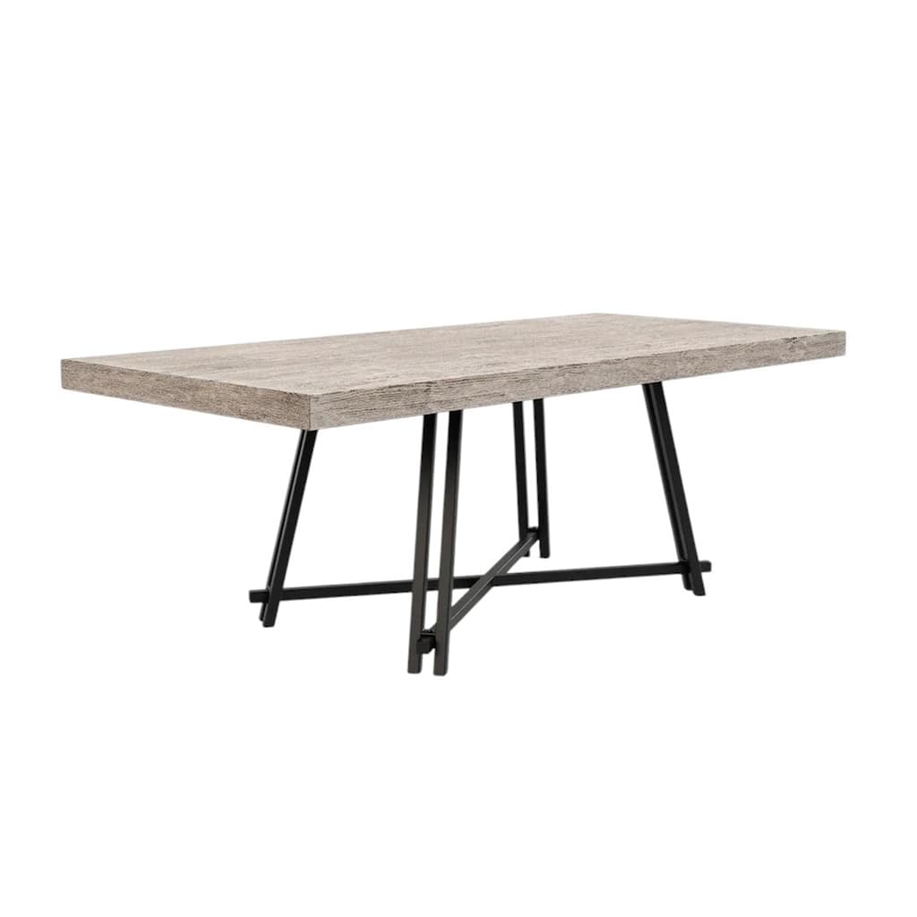 Rectangular Wooden Dining Table with Metal Trestle Base in Black and Light Gray - Black/Light Gray
