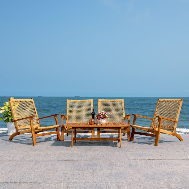 SAFAVIEH Outdoor Tuong 5-Piece Acacia Wood Coffee Set - 27Wx48Dx26H - Natural/Light Brown