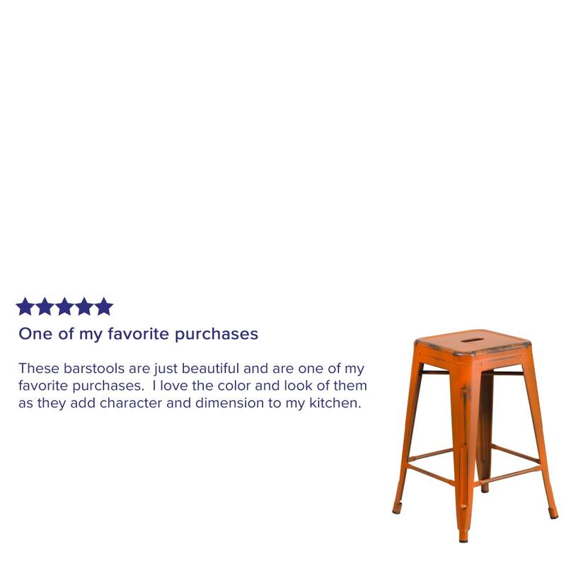 24" High Backless Distressed Metal Indoor-Outdoor Counter Height Stool