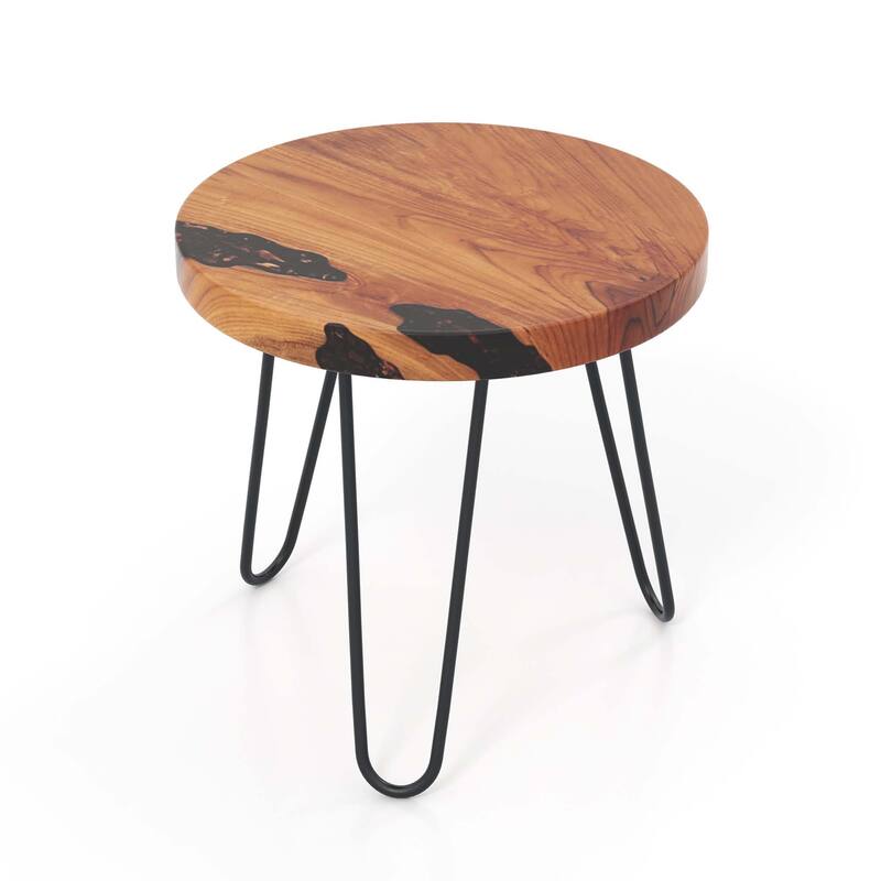 20" Round End Table Outdoor Side Table Rustic Sofa Table for Patio - Brown