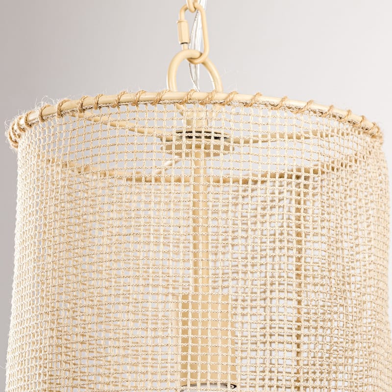 Farmhouse Mini Pendant Cylinder Rope Mesh Cage Kitchen Island Lights for Dining Room - 9.84" W x 19.29" H