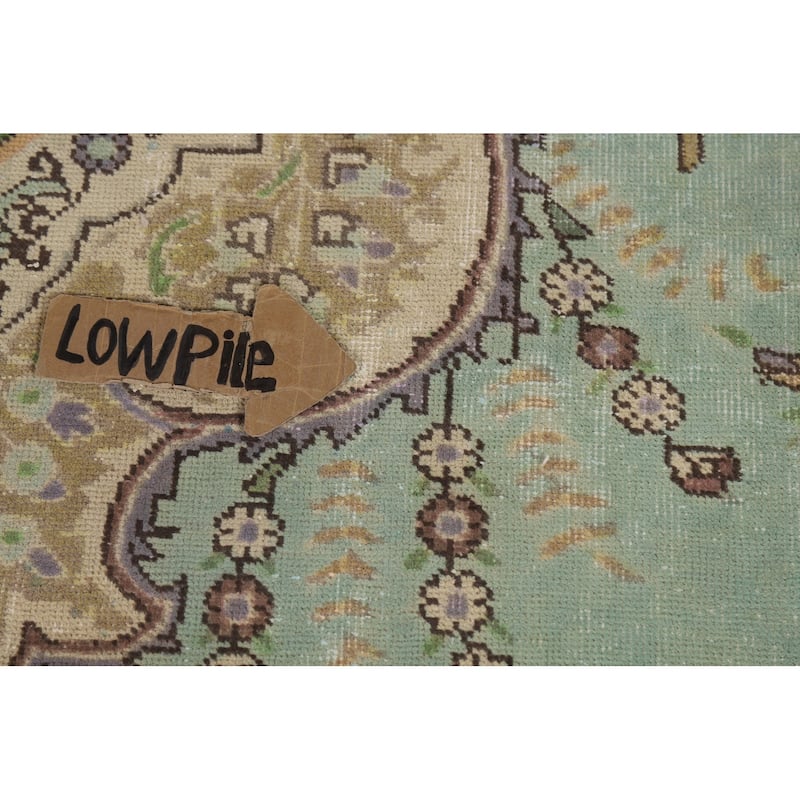Aqua Green Medallion Tabriz Persian Area Rug Hand-Knotted Wool Carpet - 6'2"x 9'3"