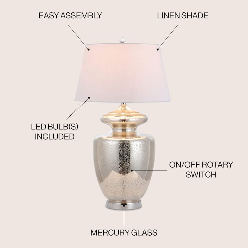 Elicia 31" Glass LED Table Lamp, Mercury Glass by JONATHAN Y
