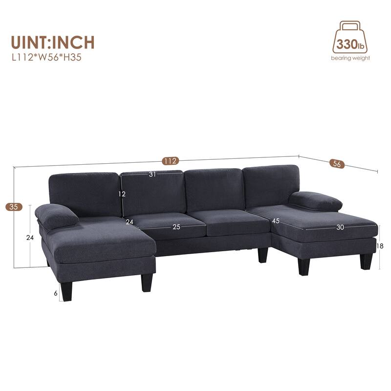 Velvet U-Shaped Sectional Sofa Couch with Chaise
