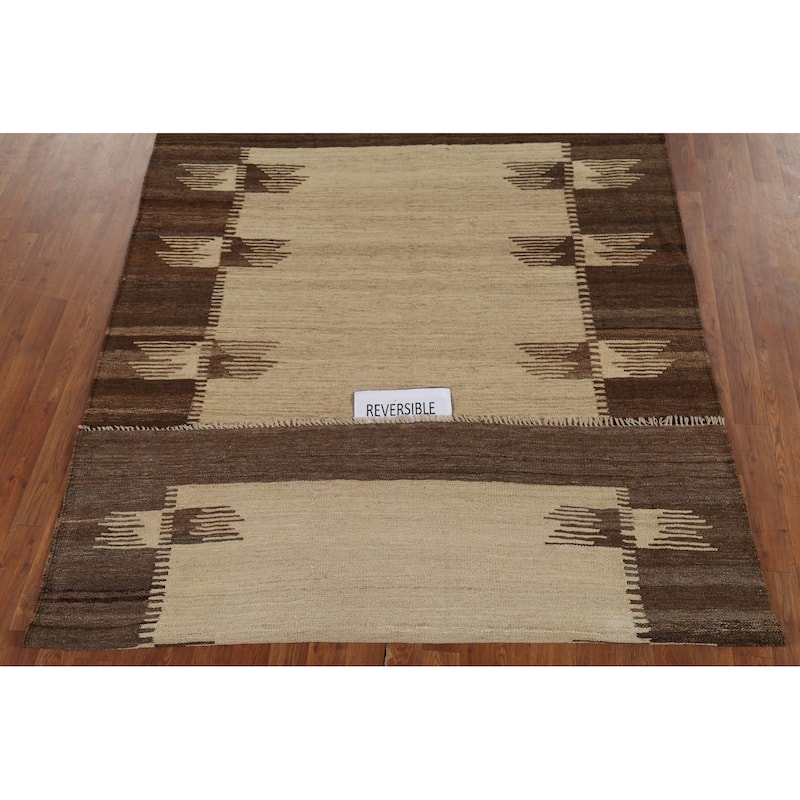 Reversible Nomadic Kilim Persian Area Rug Hand-Knotted Wool Carpet - 5'5"x 7'11"