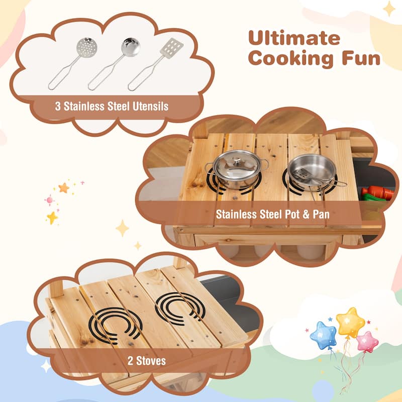 Gymax Mud Kitchen Kids Pretend Play Kitchen Toy Set Outdoor Wooden