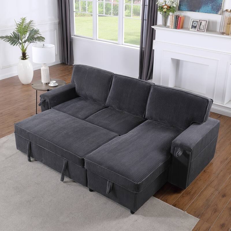 96" Victorian 3-Seat Upholstery Sleeper Sectional Sofa with Storage Space