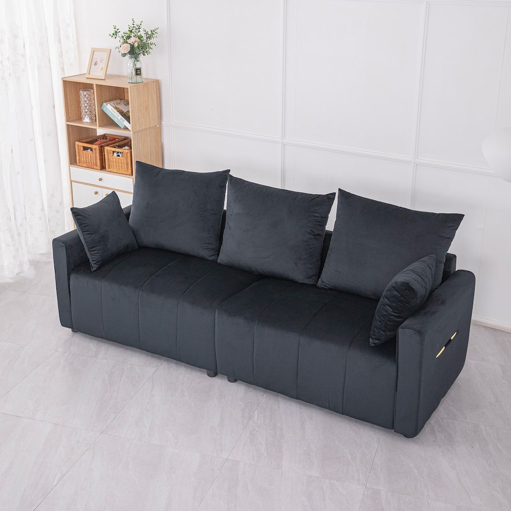 Velvet Modern 2-Seater Sofa, Two-Tone Sectional Couch