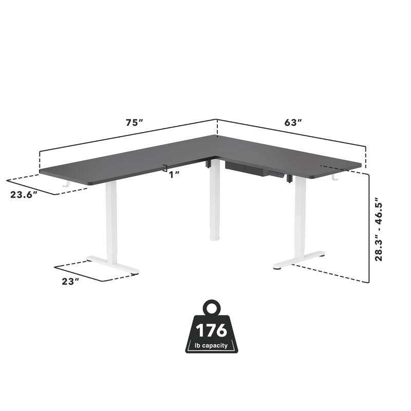 Mount-It! XL 75"W Electric Corner Adjustable Standing Desk, Black/White (MI-15027)