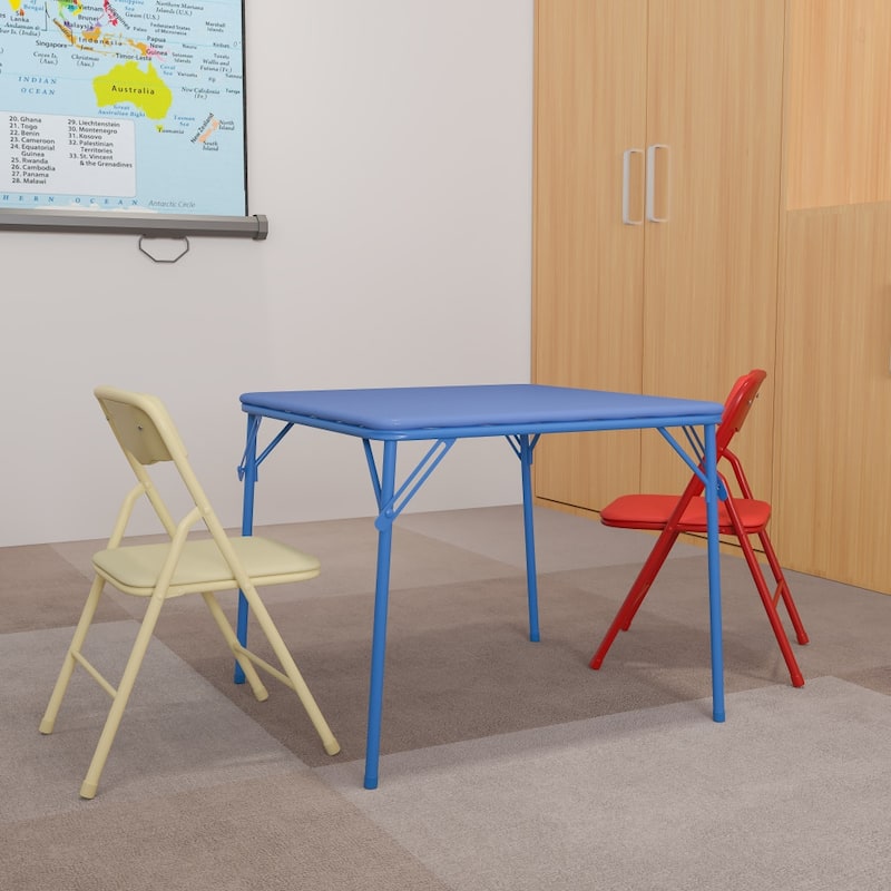 Kids Colorful 3 Piece Folding Table and Chair Set - Blue