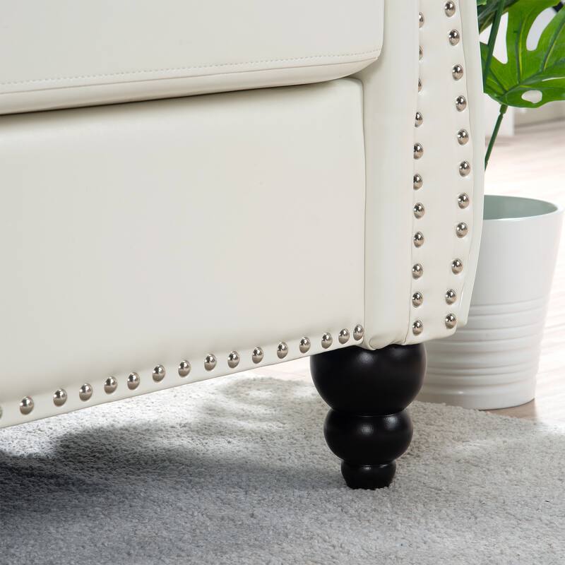 Chesterfield PU Leather 3 Seater Sofa, Upholstered Sofa with Rolled Armrests & Tufted Back, Lounge Sofa with Nailhead Trim