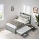preview thumbnail 2 of 7, Twin XL Size Platform Bed with LED Headboard, Storage Bed with Charging Station, Trundle and 2 Drawers, Subdued Gray