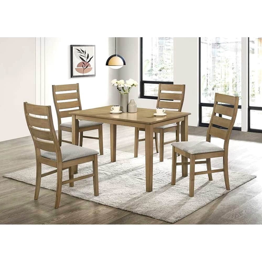 Rectangular Table and 4 Upholstered Chairs with Slat Backs Modern Design 5 Piece Dining Set Honey Grey