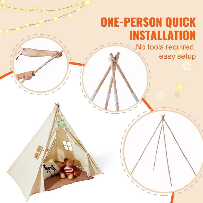 Kids Play Tent with Mat and Lamp Indoor Outdoor Tent for Toddlers - 46.5 x 46.5 x 56.3 in