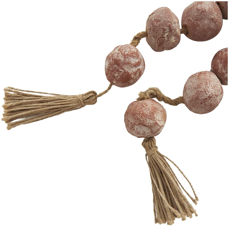 Ceramic Handmade Round Intricately Shaped Large Distressed Beaded Garland with Tassel - Roche River Decor