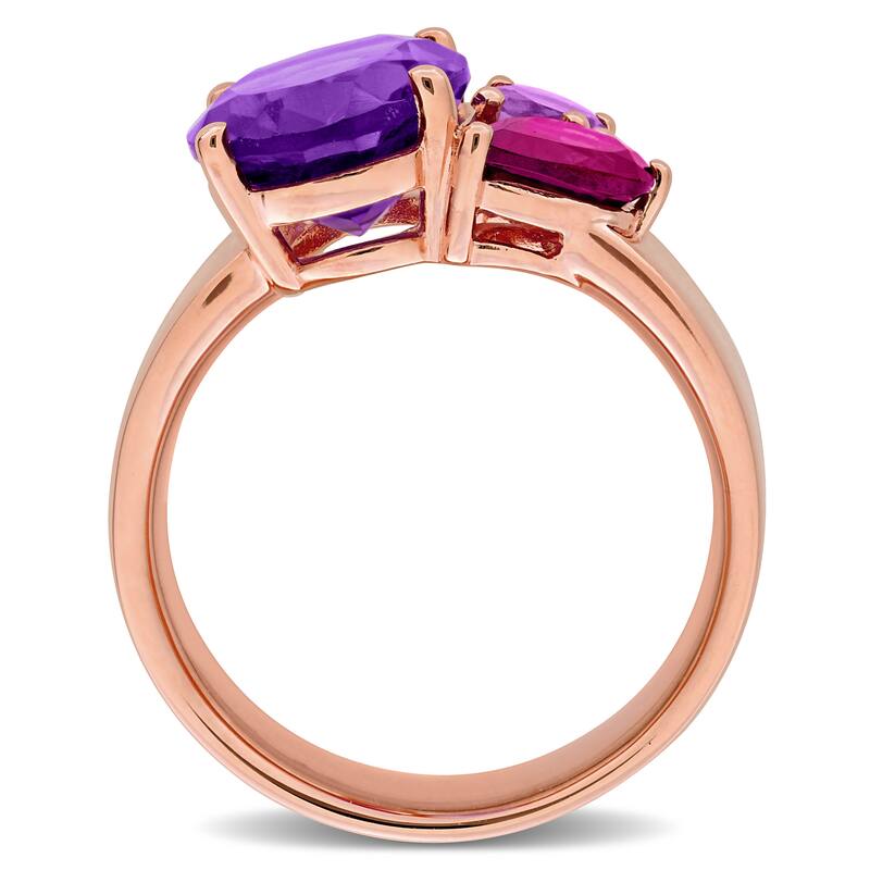 Miadora 4ct TGW Amethyst-Africa Rhodolite Amethyst 3-Stone Ring in Rose Plated Sterling Silver