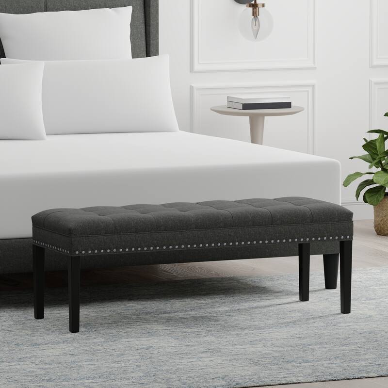46.5" Upholstered Bench - Dark Gray - with Nailhead Trim