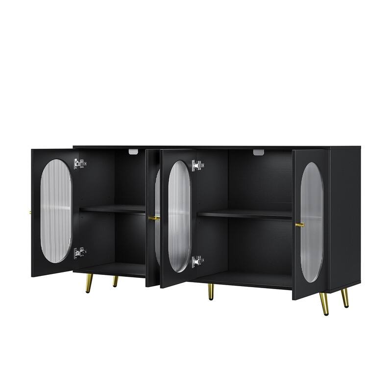 Grondin Modern Minimalist Wooden Sideboard Buffet Storage Cabinet with 4 Acrylic Doors and Interior Adjustable Shelves