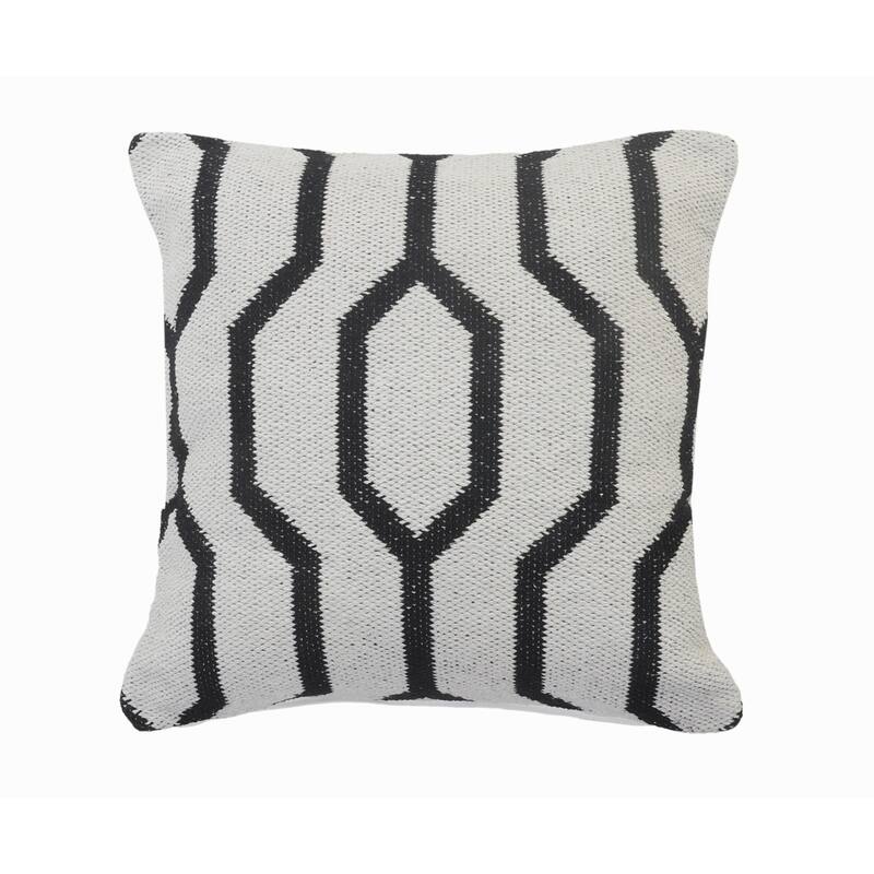 Handwoven Geometric Square Throw Pillow Cover - 20" - White and Black