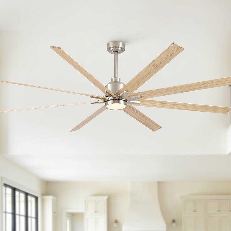 84" Oversized Large Black Walnut Solid Wood Ceiling Fan with Dimmable Led Light 8 Blades Remote Control Reversible DC Motor - Yellow