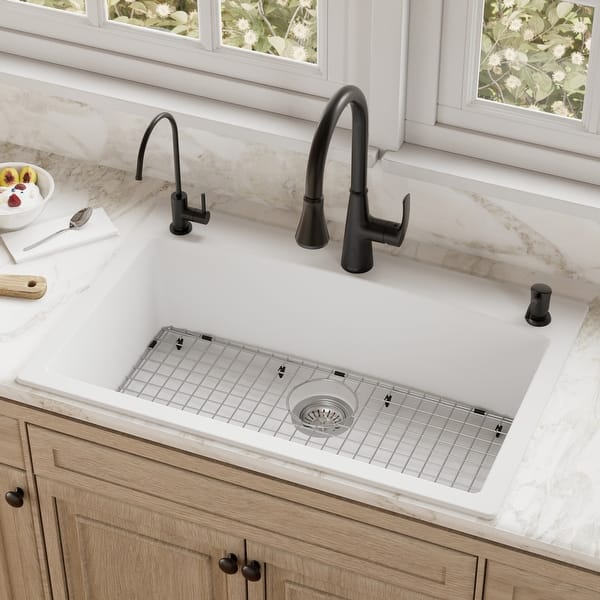slide 2 of 84, Karran Drop-In Quartz 33 in. 1-Hole Single Bowl Kitchen Sink Kit