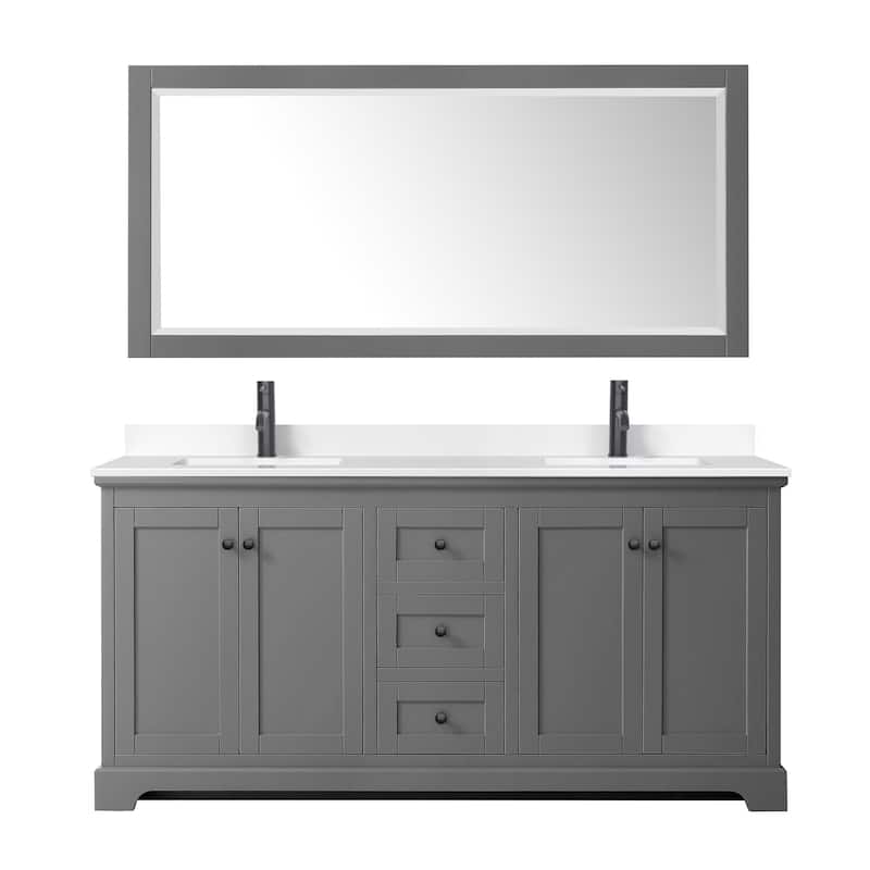 Avery 72 Inch Double Vanity, Cultured Marble Top, 70 Inch Mirror
