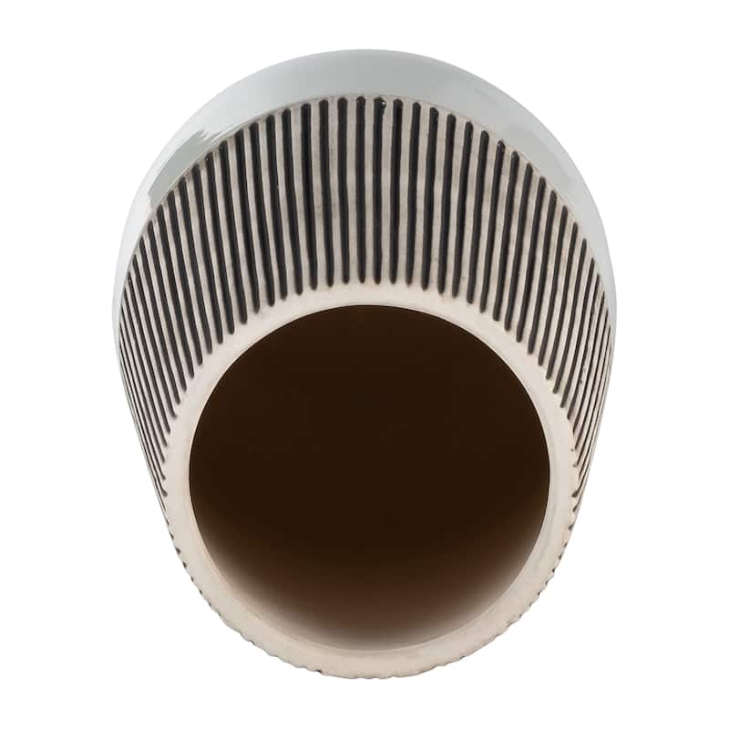 Sagebrook Home Ceramic Vase Contemporary Ivory and Beige Ridged Design Floral Vase For Decorative Table Accent