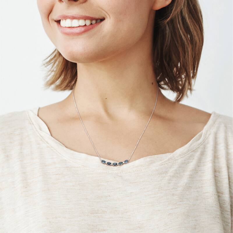 Miadora 14k White Gold London-Blue Topaz and 1/6ct TDW Diamond 5-Stone Bar Necklace
