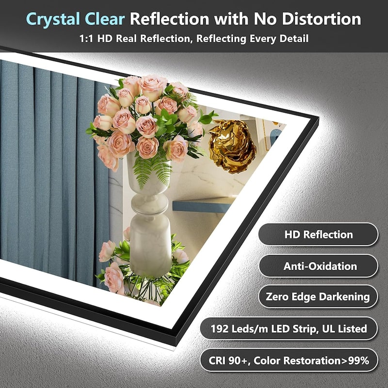 Full Size Back & Front LED Lighted Anti-Fog Tempered Glass Framed Wall Bathroom Vanity Mirror