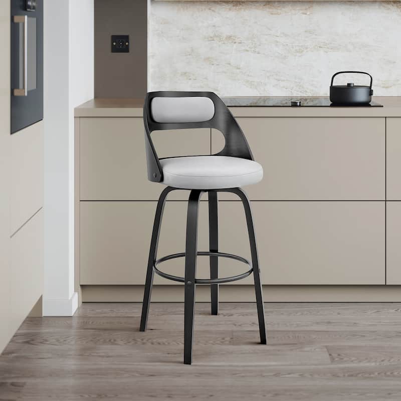 Julius Mid-Century Swivel Faux Leather and Wood Counter or Bar Stool