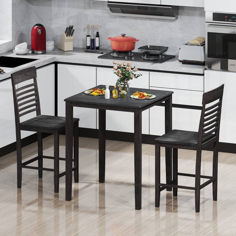 Gymax 3 PCS Counter-Height Dining Table Set for 2 Square Kitchen Table