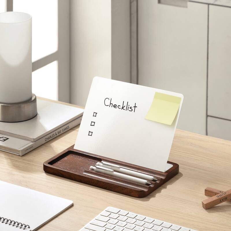 Jani Wooden Desk Organizer with Magnetic Whiteboard - Solid Wood, Hidden Storage & Anti-Skid Base for Home, Office & Workspaces - Tan