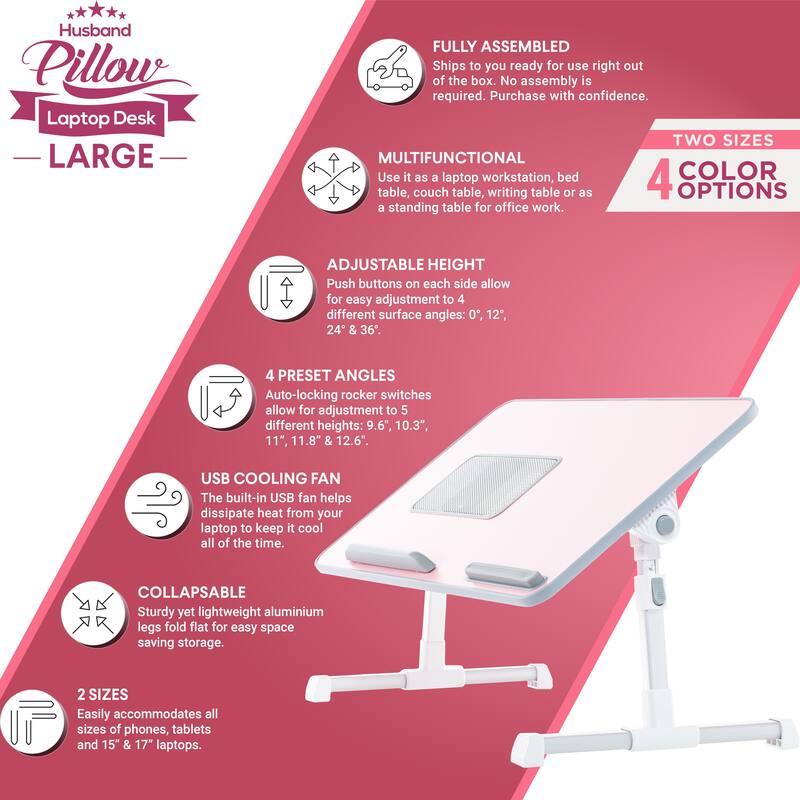 Husband Pillow - Lap Desk Large Wood Top - Fits Up to 17" Laptop - with Dual Cushion, Multifunctional Slot for Tablet